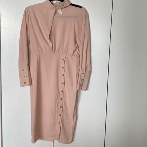 Pink Midi Dress with gold button detail